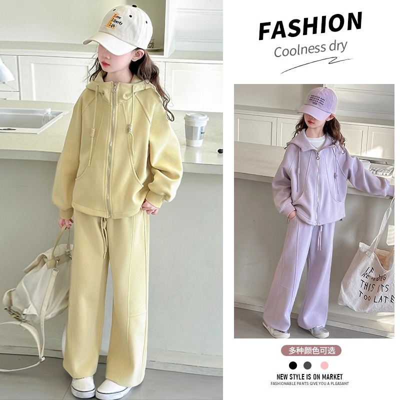 Girls' Spring/Autumn 2025 New Style: Stylish Casual Sweatshirt and Sports Pants Two-Piece Set for Medium and Large Children