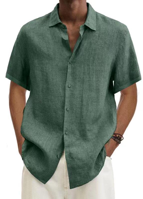 Camisa de Hombre Moderna de Verano 2025, Plataforma Independiente Wish, Éxito de Ventas en Amazon, Cuello en V, Botones, Algodón y Lino, Color Sólido