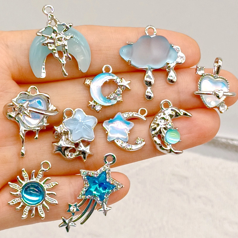 [ocean blue] alloy love butterfly clouds moon pendant diy hand bracelet necklace accessories sea