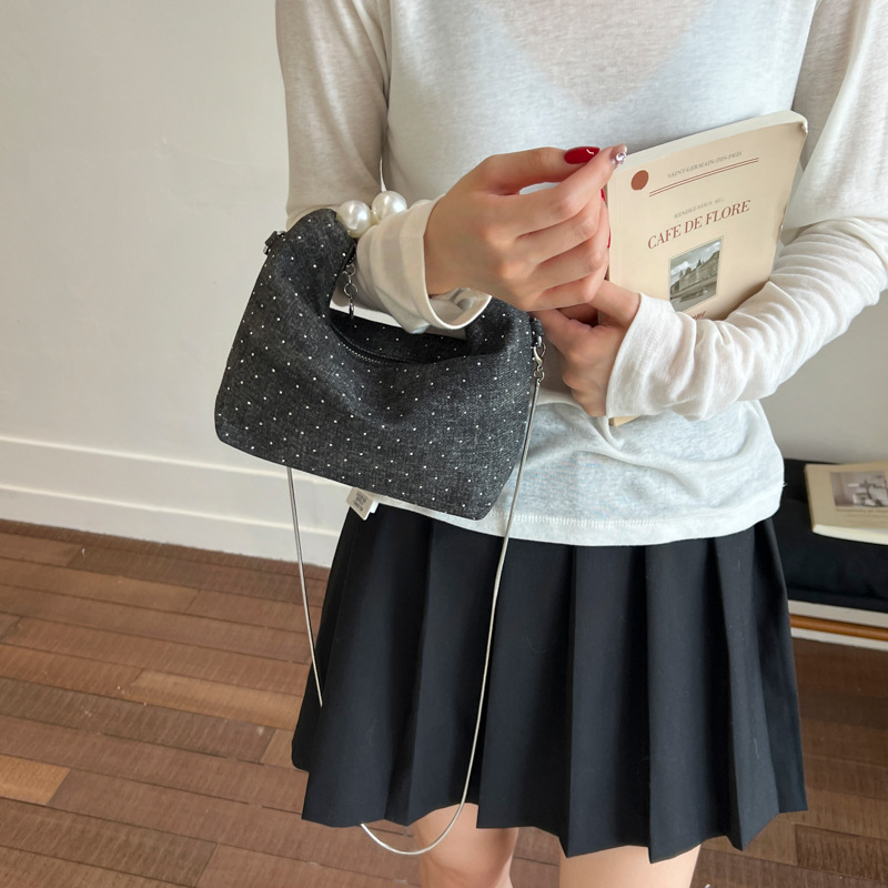 Bolso de cadena de moda coreana 2025 nuevo bolso de mujer bolso de hombro de mezclilla con diamantes bolso de mensajero con cuentas de estilo occidental