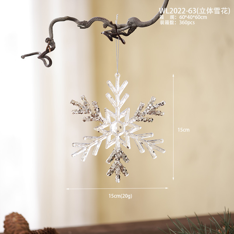 Nuevos productos transfronterizos transparentes copo de nieve acrílico decoraciones de árbol de Navidad guirnaldas bolsas de regalo colgante diseño accesorios colgante
