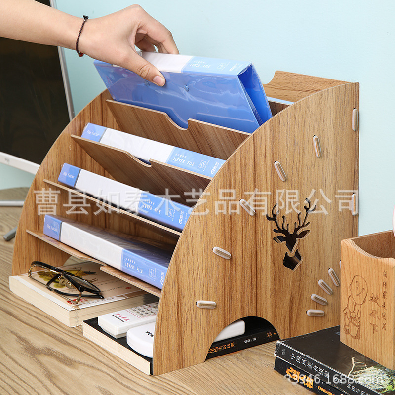 (2개) 팬 모양의 나무 파일 랙 데스크탑 파일 랙 사무용품 스토리지 프레임 다층 A4 데이터 책장
