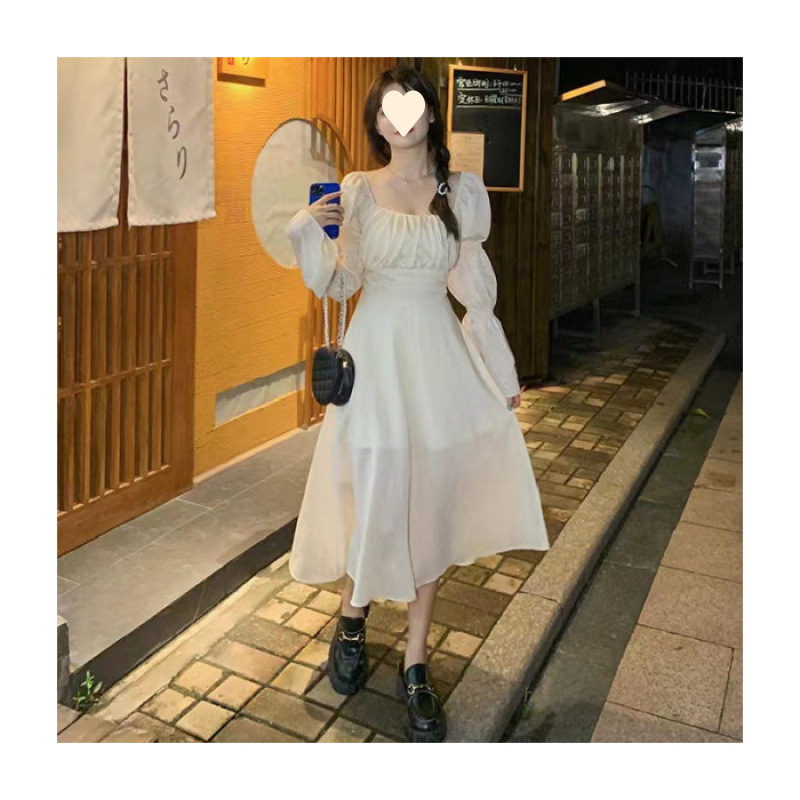 显瘦初恋温柔仙女公主连衣裙裙子气质长裙纯欲洛丽塔泡泡袖连衣裙|undefined