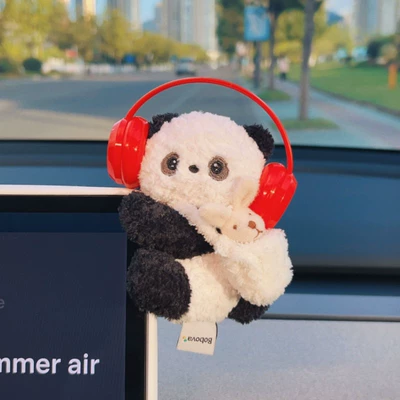 High-End Decorations for Women — Car ornaments - red-headphones-panda-white-bag-white-rabbit-lying-down-ornament