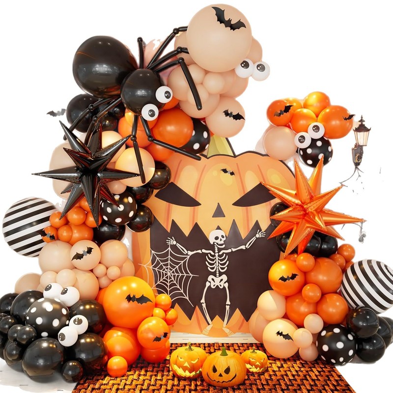 ハロウィンバルーンガーランドアーチキット 3D コウモリブラックオレンジボールハロウィン誕生日パーティーの装飾用|undefined