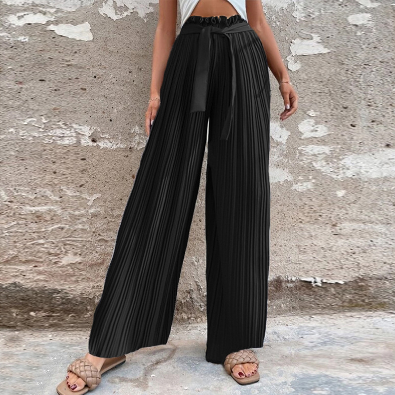 Casual Solid Color Polyester Full Length Belt Wide Leg Pants display picture 5