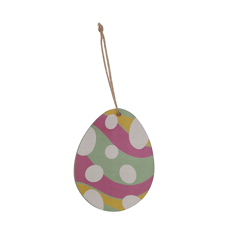 Cruz-frontera popular colgante de huevo de madera uv impresión decoración de pascua oval artesanía de madera huevo de colores chip de madera