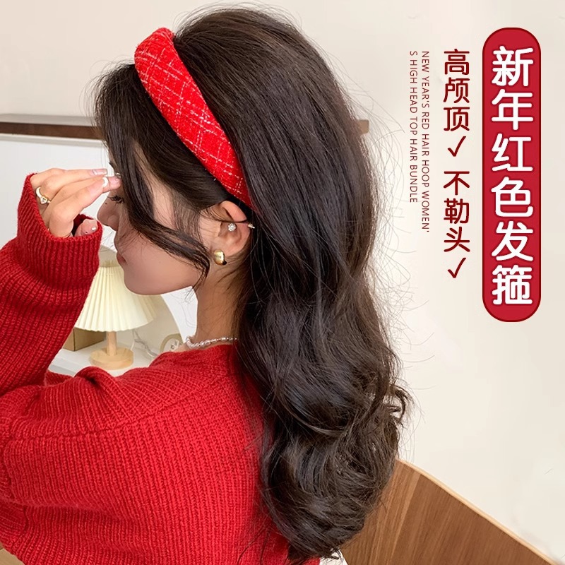Año nuevo diadema roja cabello femenino presionando horquilla 2024 celebridad de Internet nuevo estilo diadema Paquete de cabello retro temperamento accesorios para el cabello de Año Nuevo