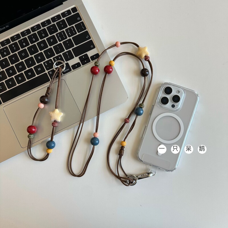 Retro Star Oil Wax Rope Simple Ins Style Mobile Phone Lanyard Anti-loss Anti-theft Free Hands Portable Crossbody Chain