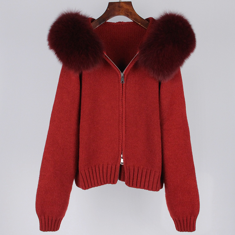 Suéter de punto para mujer con cuello de piel abrigo invierno_voghion.com