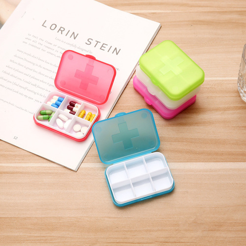Six-Grid Creative Pill Box, Portable & Airtight On-the-Go Pill Organizer with Multi-Color Cross Design – Manufacturer