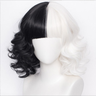 Amazon European and American Style Women's Cos Wig Black and White Witch Kurella Short Curly Hair Dropshipping