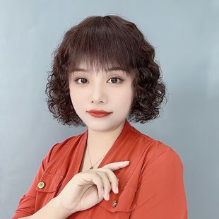 Wool Roll Natural Realistic New Style Wig Women's Short Curly Hair Round Face Mother Hair Set Mid-Length Curly Hair Fashion Trend