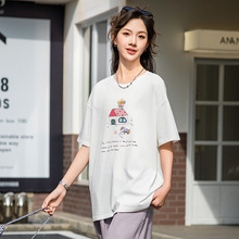 25232初高中学生夏季短袖T恤纯棉七彩印花圆领新款女大童半袖上衣