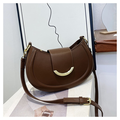 Vintage Bag Women's 2024 New Arrival Trendy Fashion Texture Shoulder Underarm Bag Solid Color High-End Style Crossbody Saddle Bag