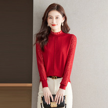 正品羊绒毛衣女2025年新款高端法式木耳边羊毛衫内搭半高领打底衫