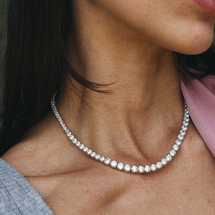 High-End 18K Gold Set with 0.6 Carat Cultured Diamond Tennis Chain 5.5mm Necklace Hip-Hop K Gold Necklace Cross-Border