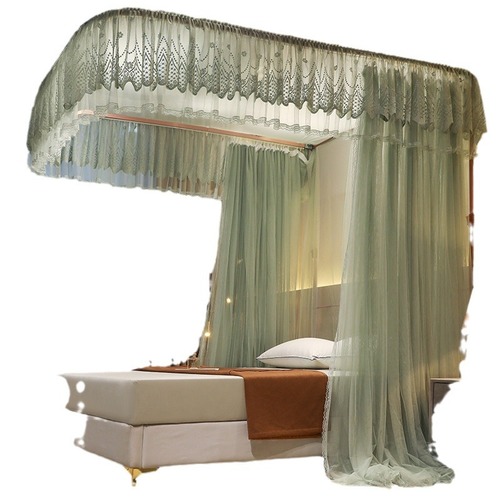 2024 New U-shaped Track Mosquito Net Lace Multi-layer Edge Flower Princess Style Encrypted Floor Single or Double Family Home