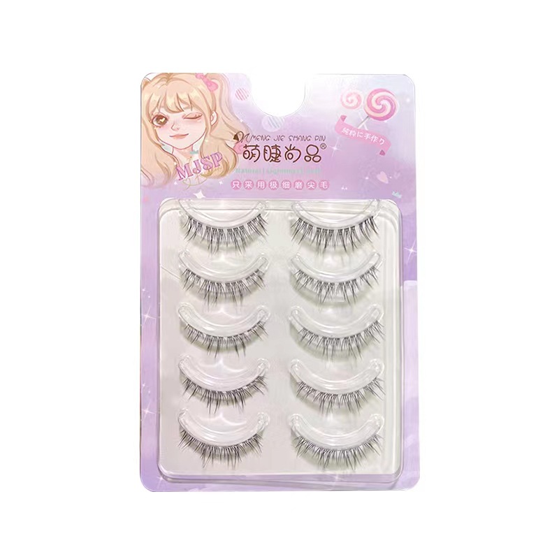 Pestañas lindas Shangpin fishtail par pelo transparente tallo pestañas de una pieza cinco pares naturales gruesas pestañas cómodas suaves