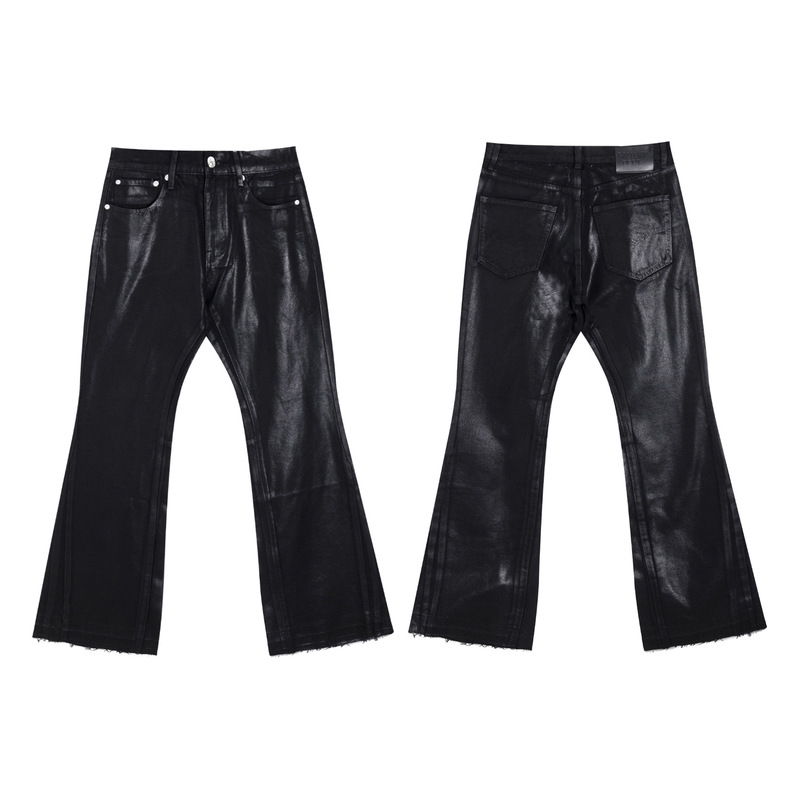 2026 Autumn New GALLER Wax Coated Black Wax Pants Basic Style Spliced Slight Flare Jeans Long Pants