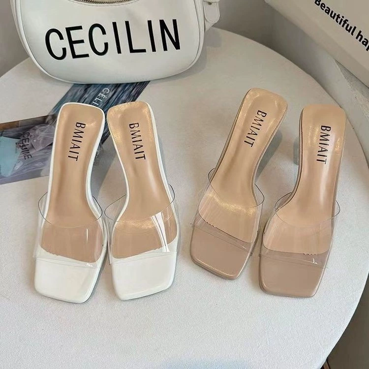 Прозрачный мягкий клей носить босоножки с открытыми пальцами женские весна и лето 2024 новый хрустальный каблуковый темперамент сексуальный толстый каблуц
