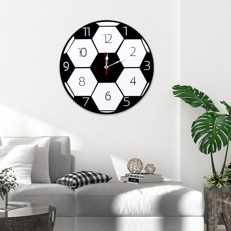 Fußballuhr aus Acryl, Wohnzimmer, Schlafzimmer, Kinderzimmer, Dekoration, Wanduhr, geräuschlose Uhr_voghion.com