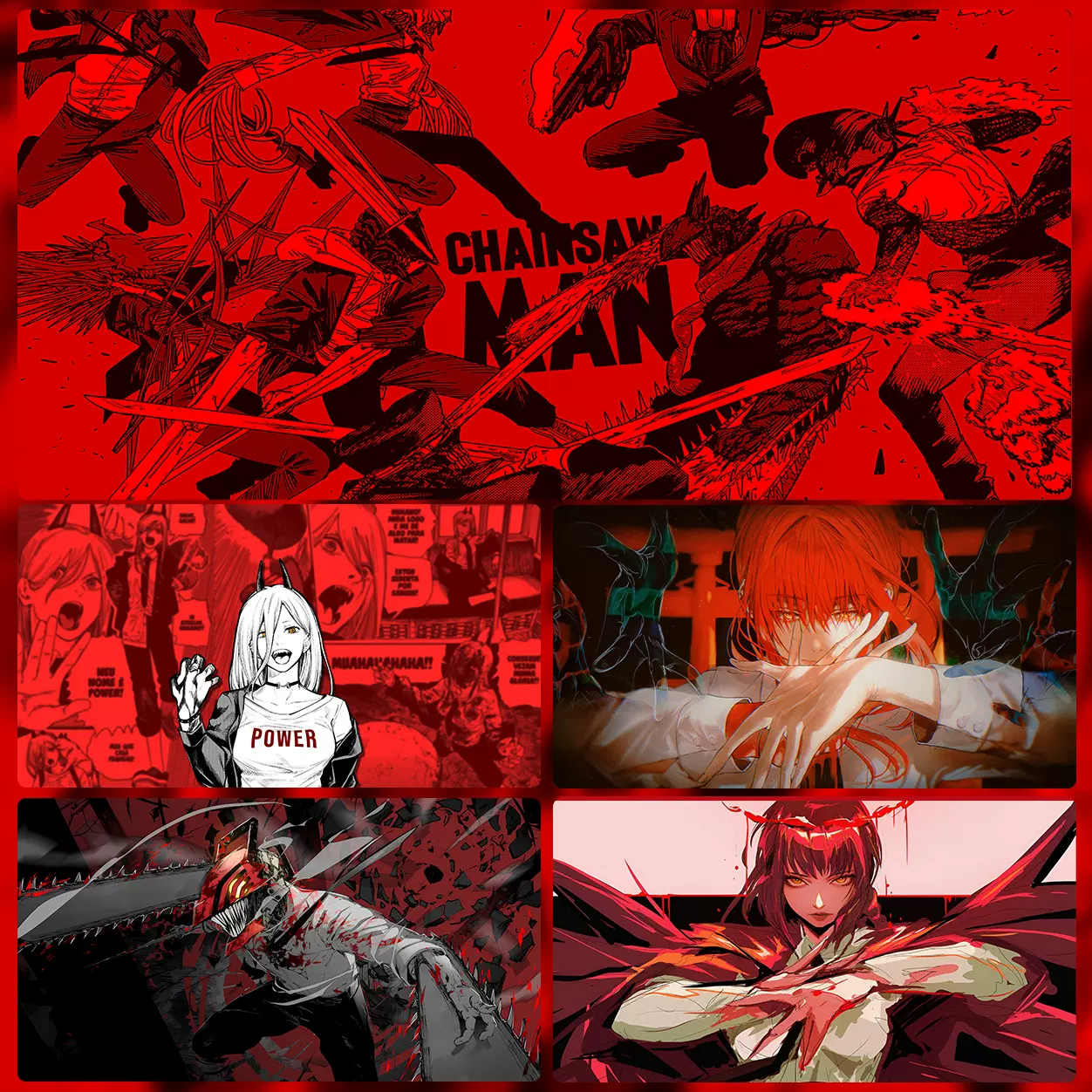 动漫电锯人玛奇玛鼠标垫超大号二次元高级黑白电竞键盘垫办公桌垫