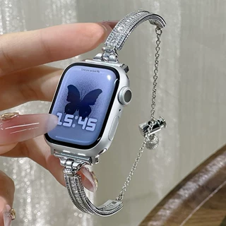 适用苹果apple watch时尚轻奢锆石镶钻金属iwatch高级感s10手表带