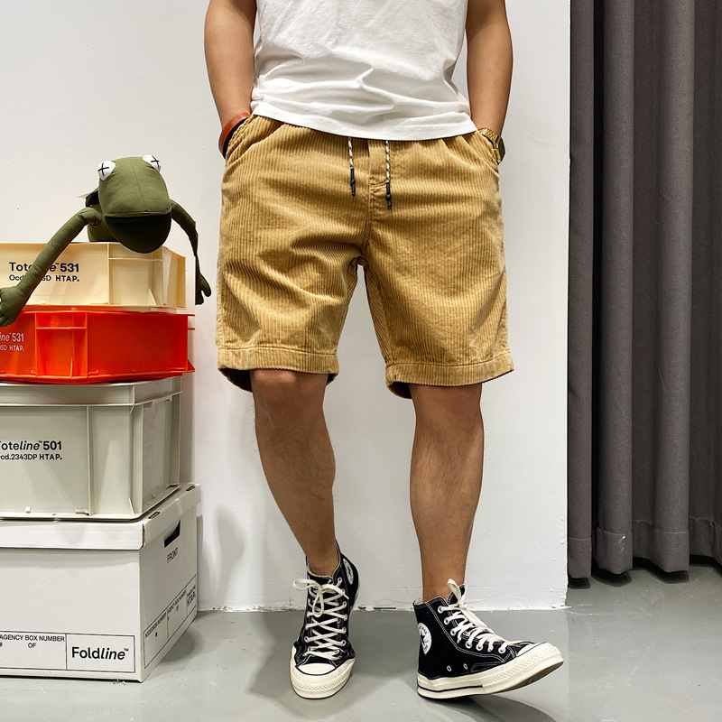 Summer American Retro Foreign Trade Stylish Corduroy Cargo Shorts for Men, Loose Trendy Casual Knee-Length Shorts