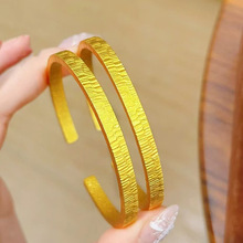 沙金饰品树纹开口手镯女仿真黄金素圈镯子小众轻奢高级感手环配饰