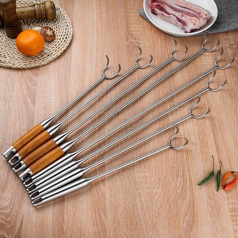 キノコ拾い道具、キノコ狩り道具、ステンレス製肉釣り針、肉釣り針、木製ハンドルフック、ロングハンドル小型くわ|undefined