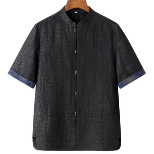Horn Button Silk Tortoise Pattern Fragrant Cloud Yarn Men's Short-Sleeved Shirt New Chinese Style Mulberry Silk Men's Summer Clothing Men's Clothing