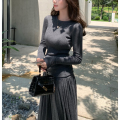 高级感小众针织套装女秋冬内搭修身显瘦高腰垂感百褶半身裙两件套