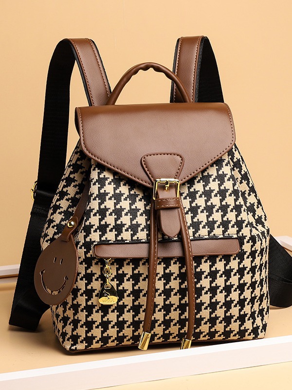 Mochila moderna para mujer 2025, gran capacidad, estilo coreano, mochila con estampado de pata de gallo, venta en vivo en TikTok, bolso de moda urbana para mujer