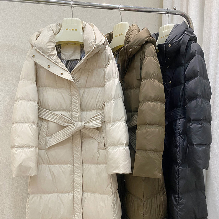 2025新款羽绒服女长款过膝白鸭绒加厚收腰显瘦腰带款外套女装批发|undefined
