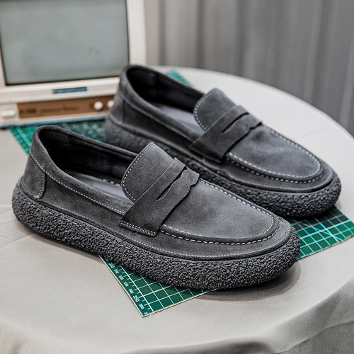 Men's new trendy fashionable loafers  suede genuine leather beanie shoes one-leg soft-soled casual leather shoes for men