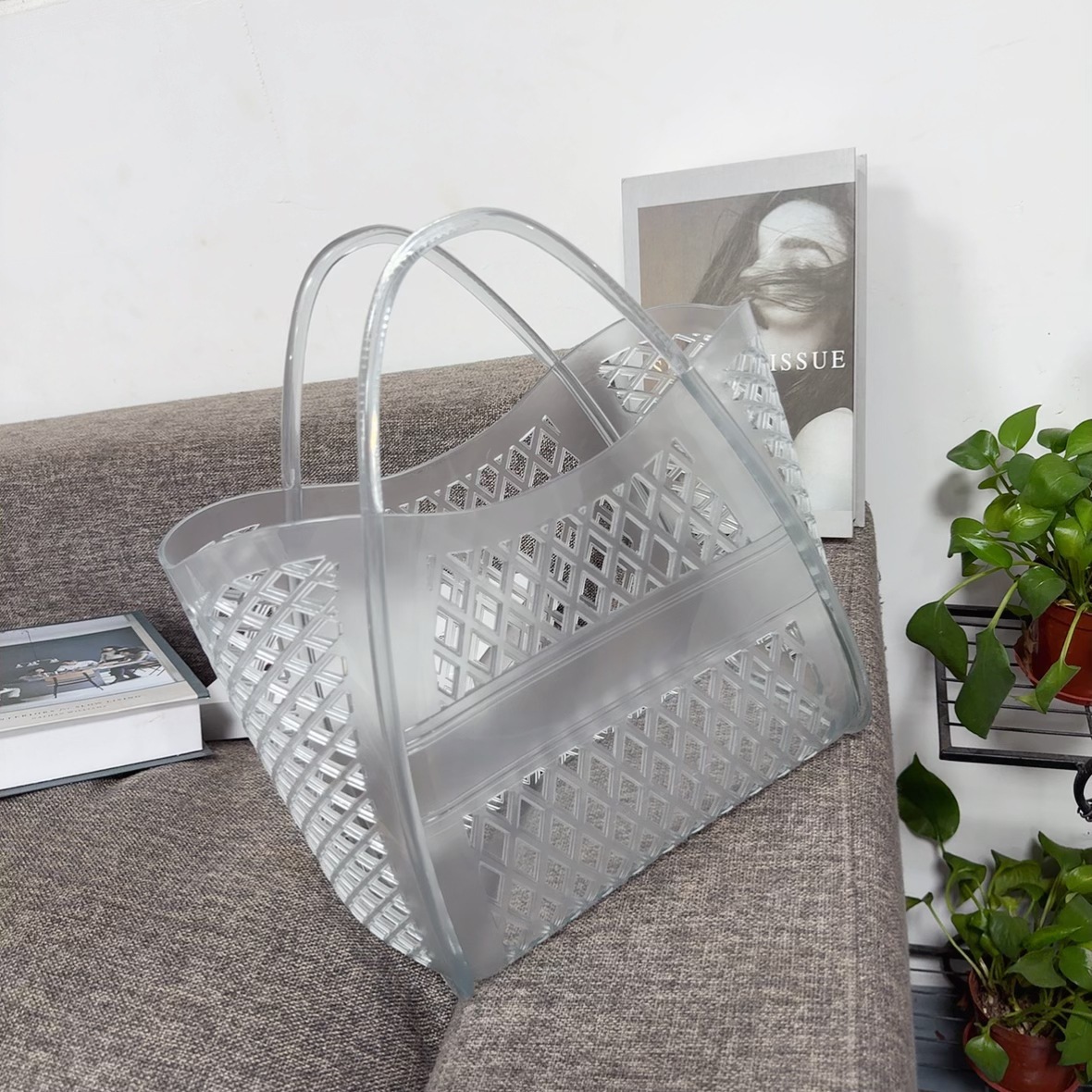 Jelly bag, handbag, silicone hollowed-out vegetable basket bag, picnic bag, shopping basket, PVC beach bag, washbasin basket, bath undefined