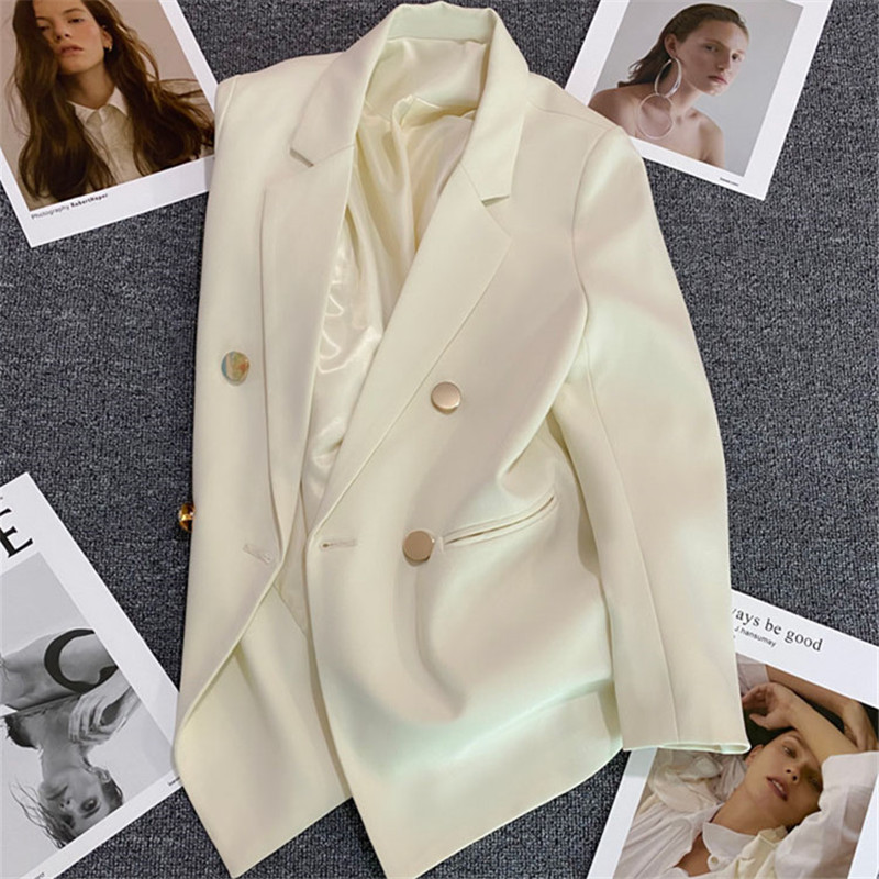 Green Metal Buckle Korean Style 2023 Spring and Autumn New Milk White Suit Jacket Women's Casual All-match High-end Suit