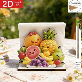 木质工艺品创意卡通果蔬木质纸巾架2D平面印花餐厅桌面纸巾收纳盒