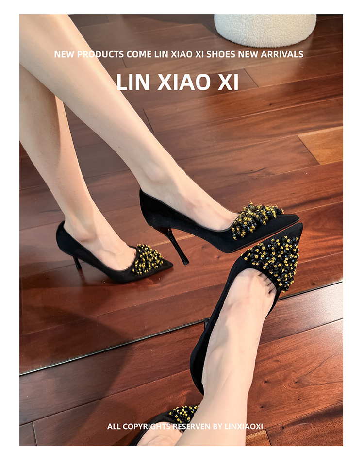 New Spring Autumn Stunning Rhinestone Black High Heels Women, Elegant And Sophisticated, Comfortable For The Feet, Thin_vogvips.com