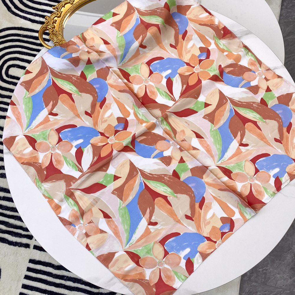Satin Material Flower Pattern Women's Sweet Flower Satin Printing Silk Scarf