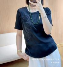 新中式国风蝴蝶刺绣醋酸短袖衬衫女装夏季原创宽松白色半袖t恤上