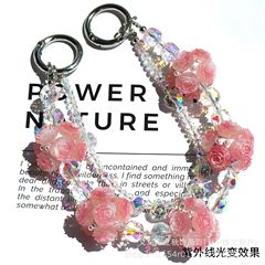 新款精致时尚光变花球手机链手工串珠钥匙扣挂件重工软花球富婆链