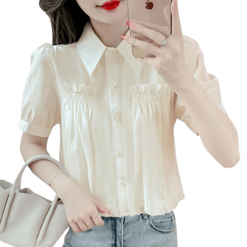 半袖のシフォンのシャツの女性の2025年の新型の夏はやせています。|undefined