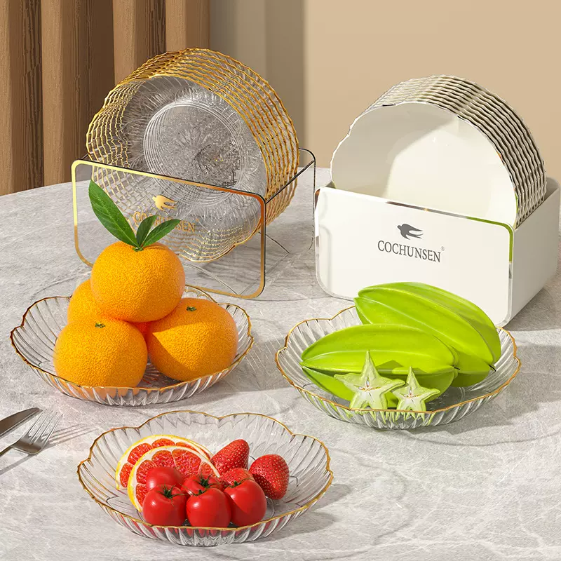 可激光印字工厂直供批高级感果盘套装PET吐骨碟轻奢餐具透明骨碟