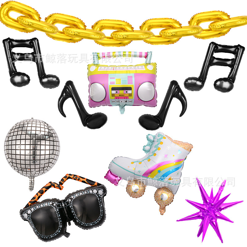 Cross Border 90 s Vintage Aluminum Film Balloon suit Disco Radio Skate Shape Theme Party Decoration