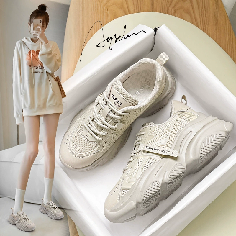 Женские кроссовки Augu Shiden на толстой подошве, новинка осени 2025, в университетском стиле, легкие белые кроссовки для бега, модные.