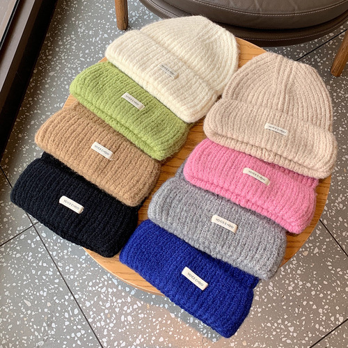 Cat ears knitted hat for girls birthday style sweet and cute cartoon woolen hat simple solid color cold-proof ear protection hat trendy