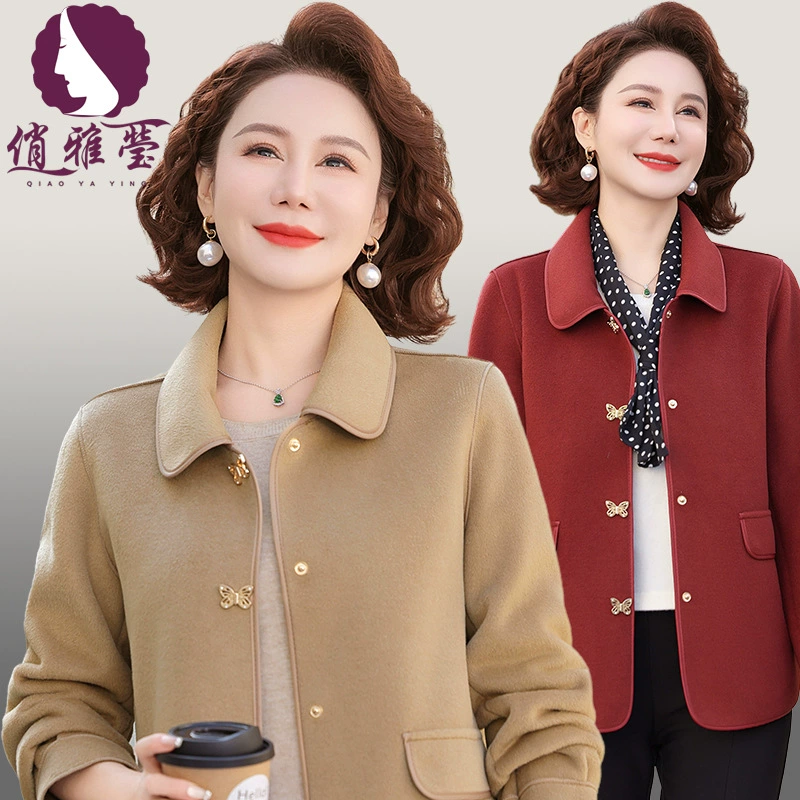 Новая весенняя одежда 2025 года для мам 50 лет: элегантная шерстяная куртка с лацканами, модная модель больших размеров для женщин среднего и старшего возраста.