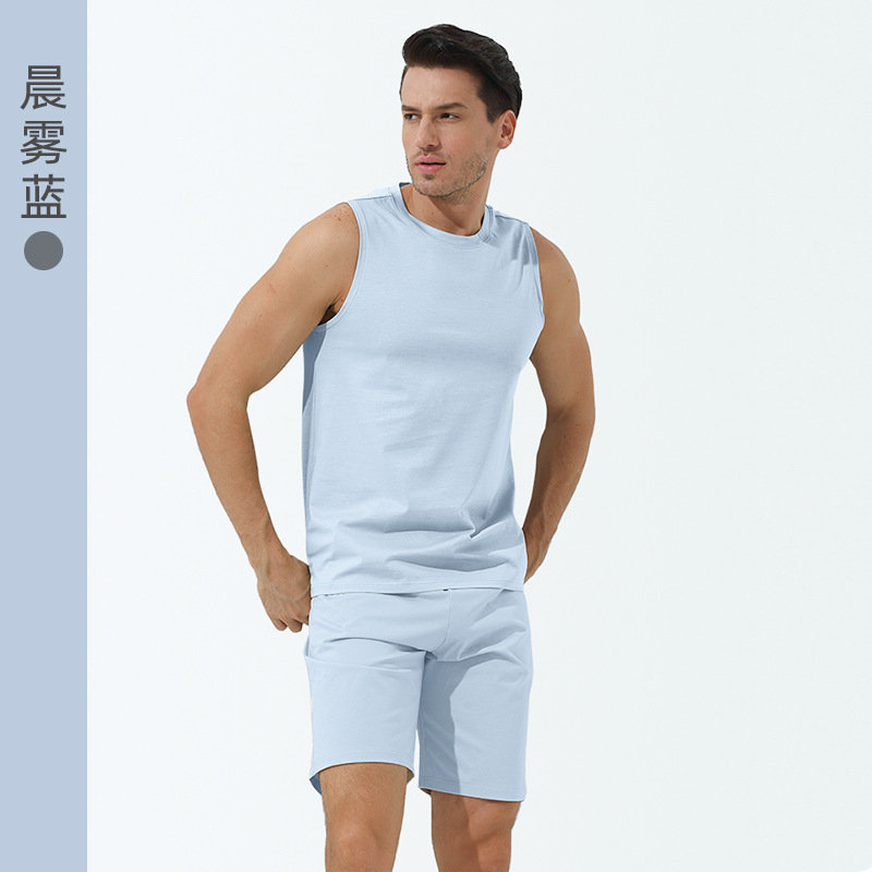 Traje de verano de algodón mercerizado de lujo ligero para hombre, pijamas de ocio de fitness fino fresco, servicio a domicilio